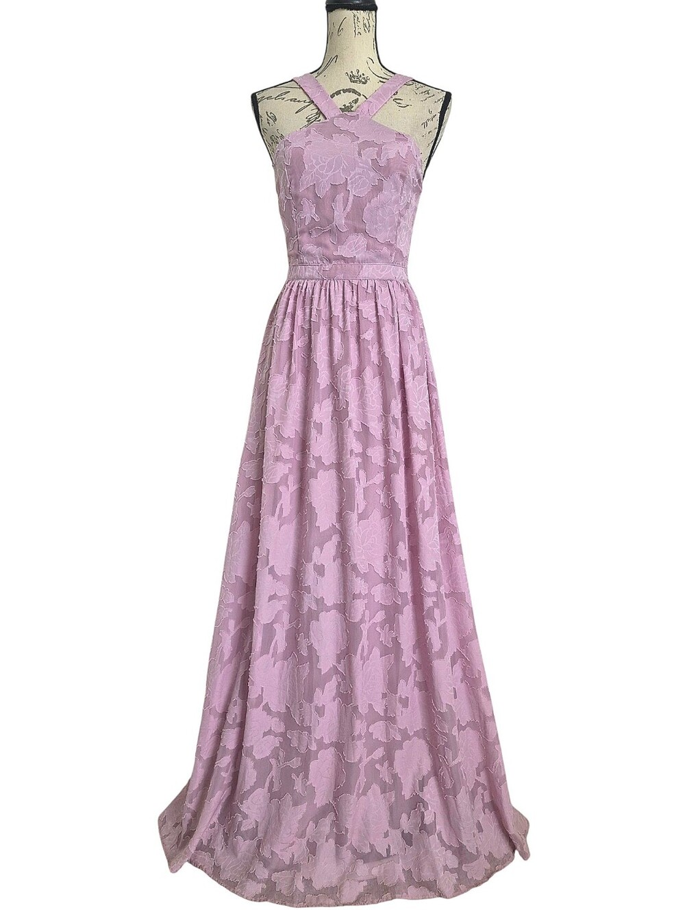Lulus Pink Burnout Floral Halter Maxi Dress S Formal Wedding guest Romantic